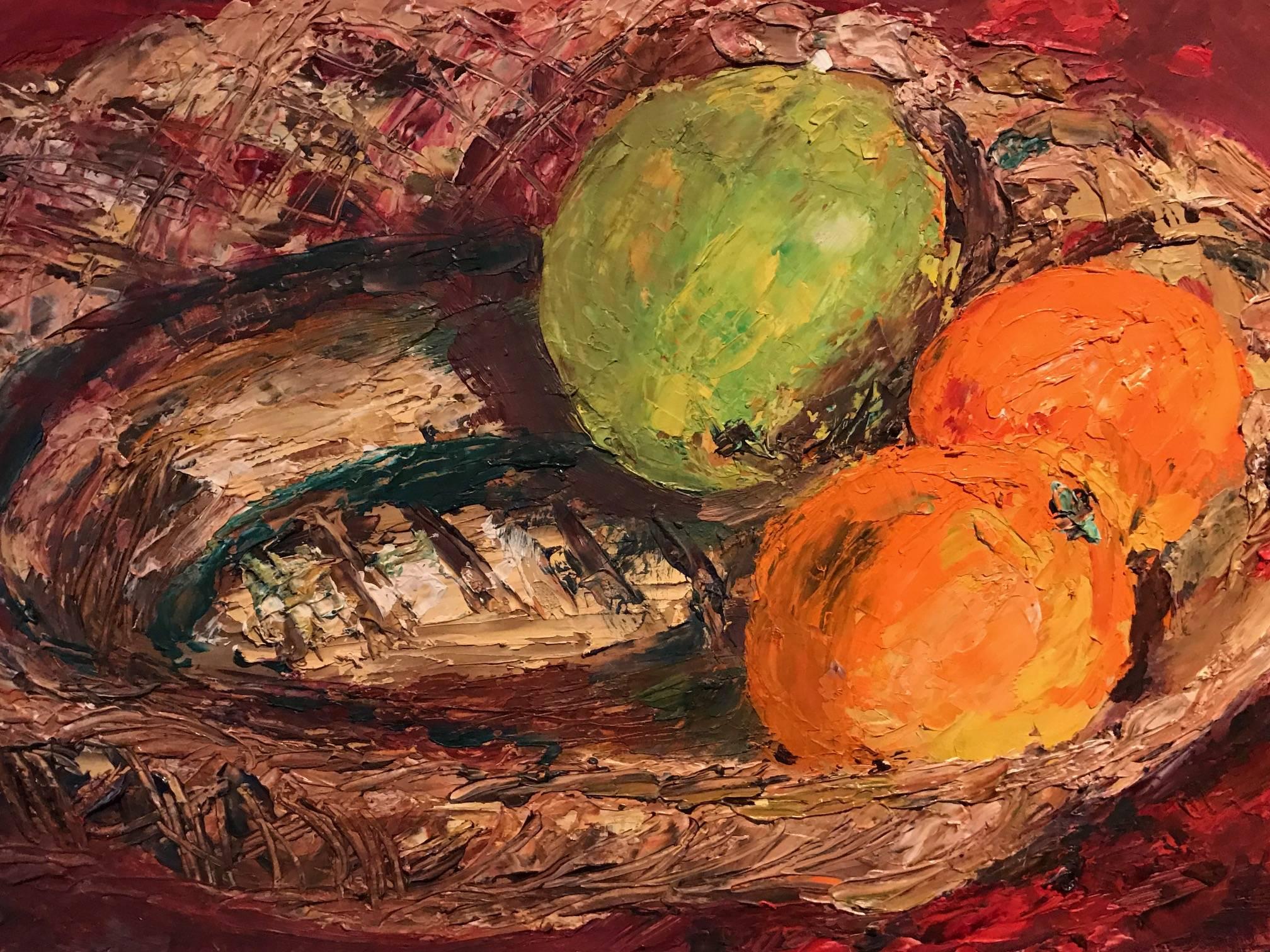 Mid 20thC English Post-Impressionist Still Life Oil - Apple & Oranges 4