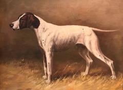 Fine English Oil Painting - Pointer Dog in Kennel Interior