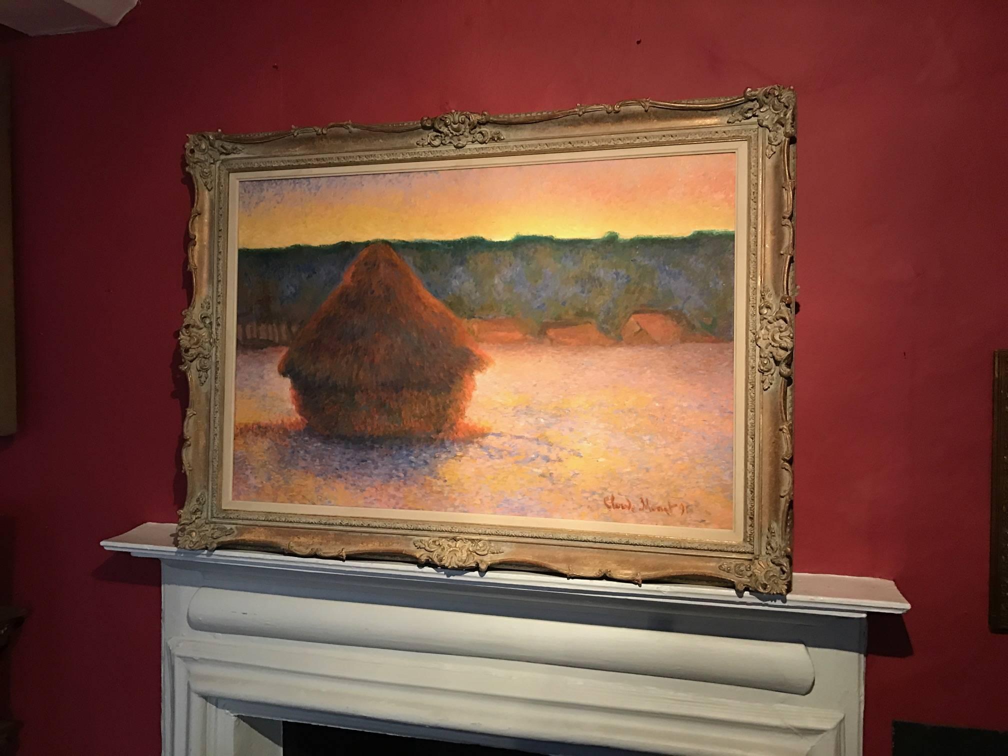 Superb Copy after Claude Monet - Haystacks at Sunset - Bears Signature & Date - Painting by Unknown