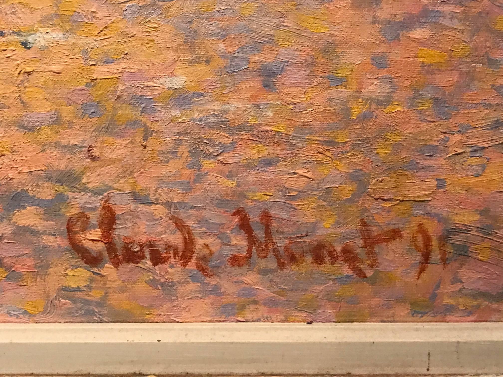Superb Copy after Claude Monet - Haystacks at Sunset - Bears Signature & Date - Brown Landscape Painting by Unknown