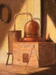 Antique 19th Century French Distillery Oil Painting - Ideal for a Bar!