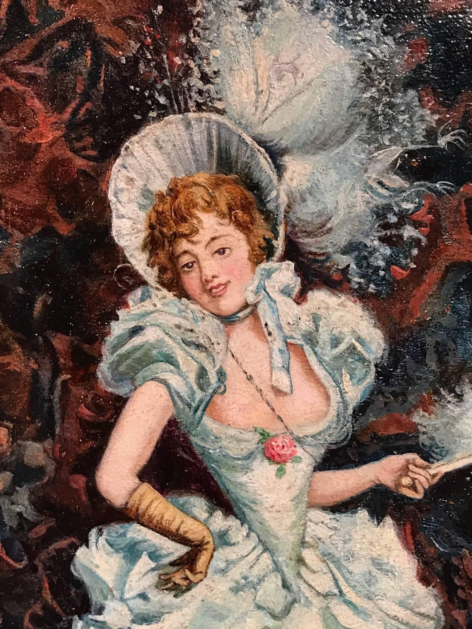 Belle Epoque Gaiety Girl - Antique British Oil Painting - Black Portrait Painting by Dudley Hardy