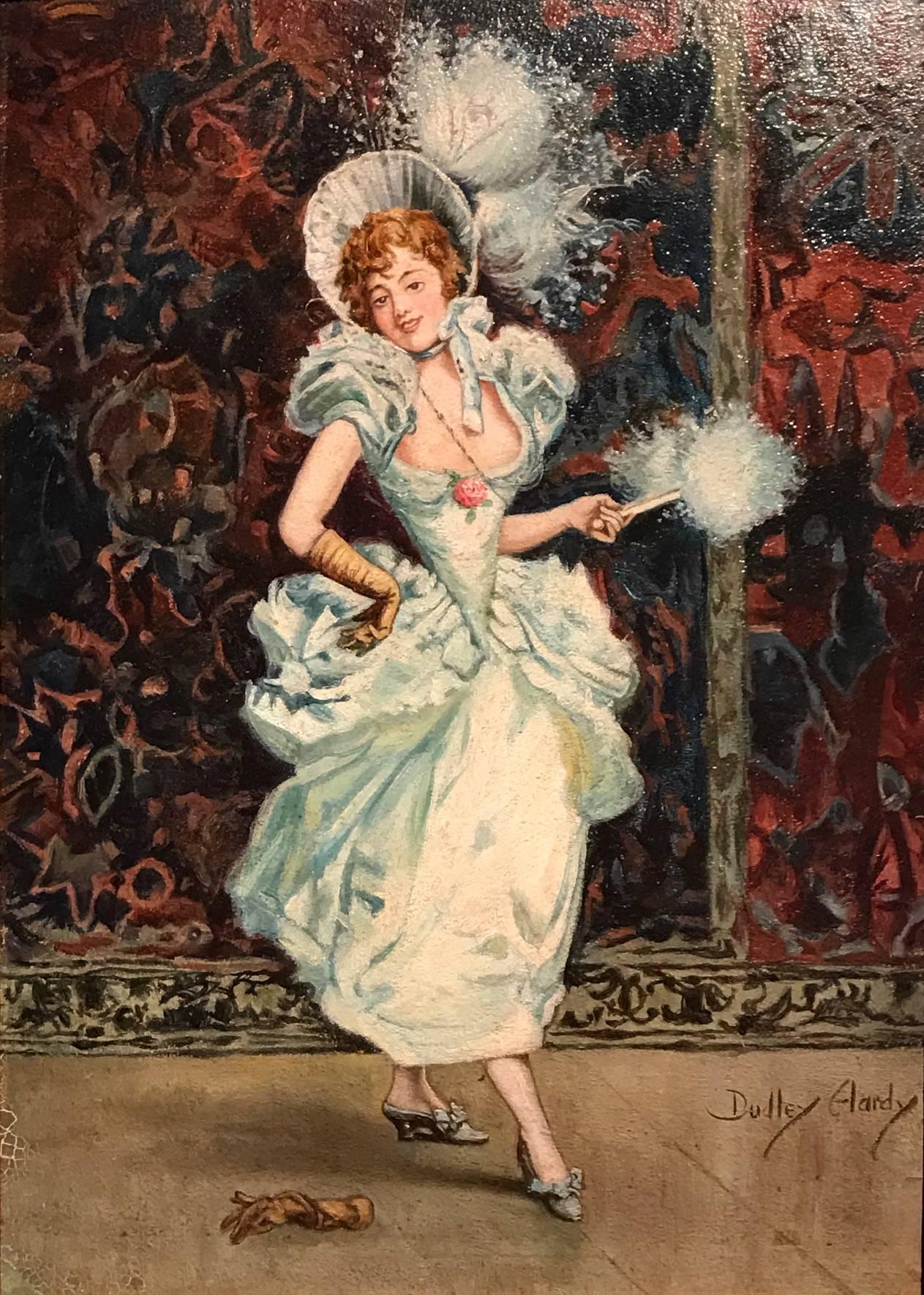Dudley Hardy Portrait Painting - Belle Epoque Gaiety Girl - Antique British Oil Painting