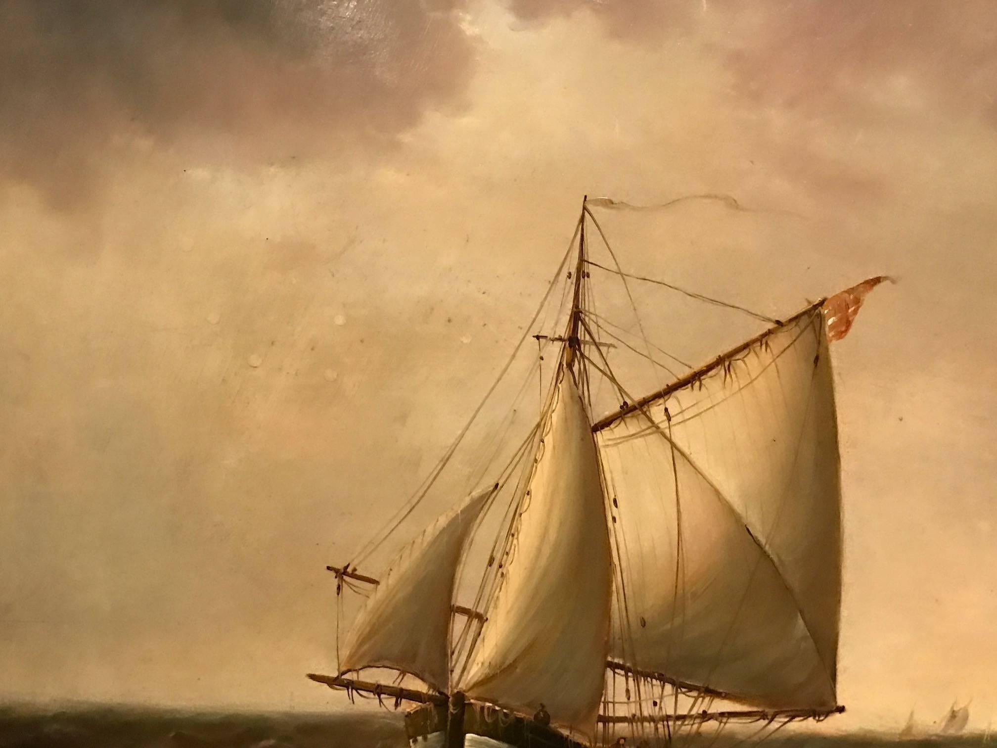 Jean Laurent Fine French Marine Oil Painting Fishing Boat on Rough