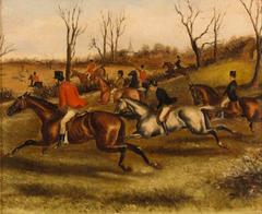 Victorian English Hunting Scene Oil Painting - Amazing Gilt Frame