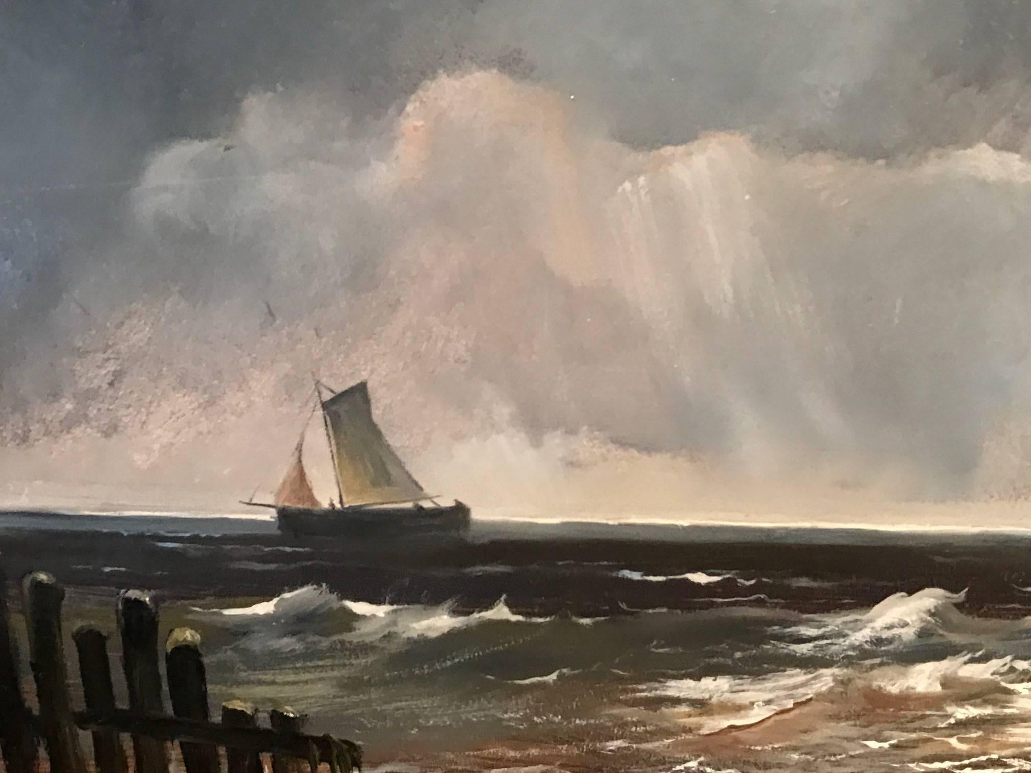 Fine British Maritime Oil Painting - Shipping in Rough Seas - Signed 1