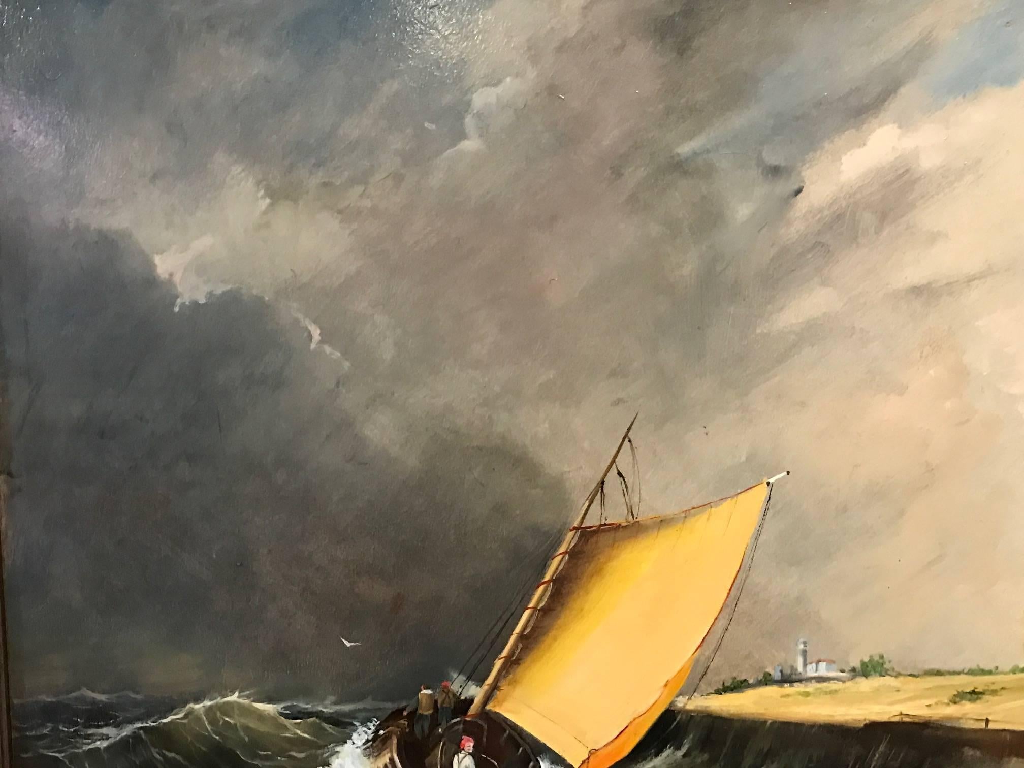 Fine British Maritime Oil Painting - Fishing Boat on Rough Seas - Signed 3