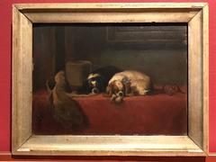 The Cavaliers Pets - Beautiful English Antique Oil Painting of Spaniels