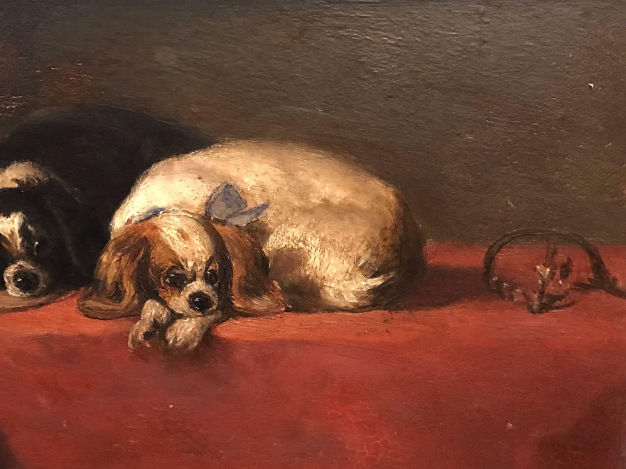 Very fine antique oil painting after Sir Edwin Landseer's original (now in the Tate, London) known as 'The Cavaliers Pets'. 

The present composition dates to around the 1870's period and is certainly by a very good English painter of that era.