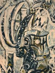 1960's Blue, Green & White Abstract Oil Painting - Chrome Frame