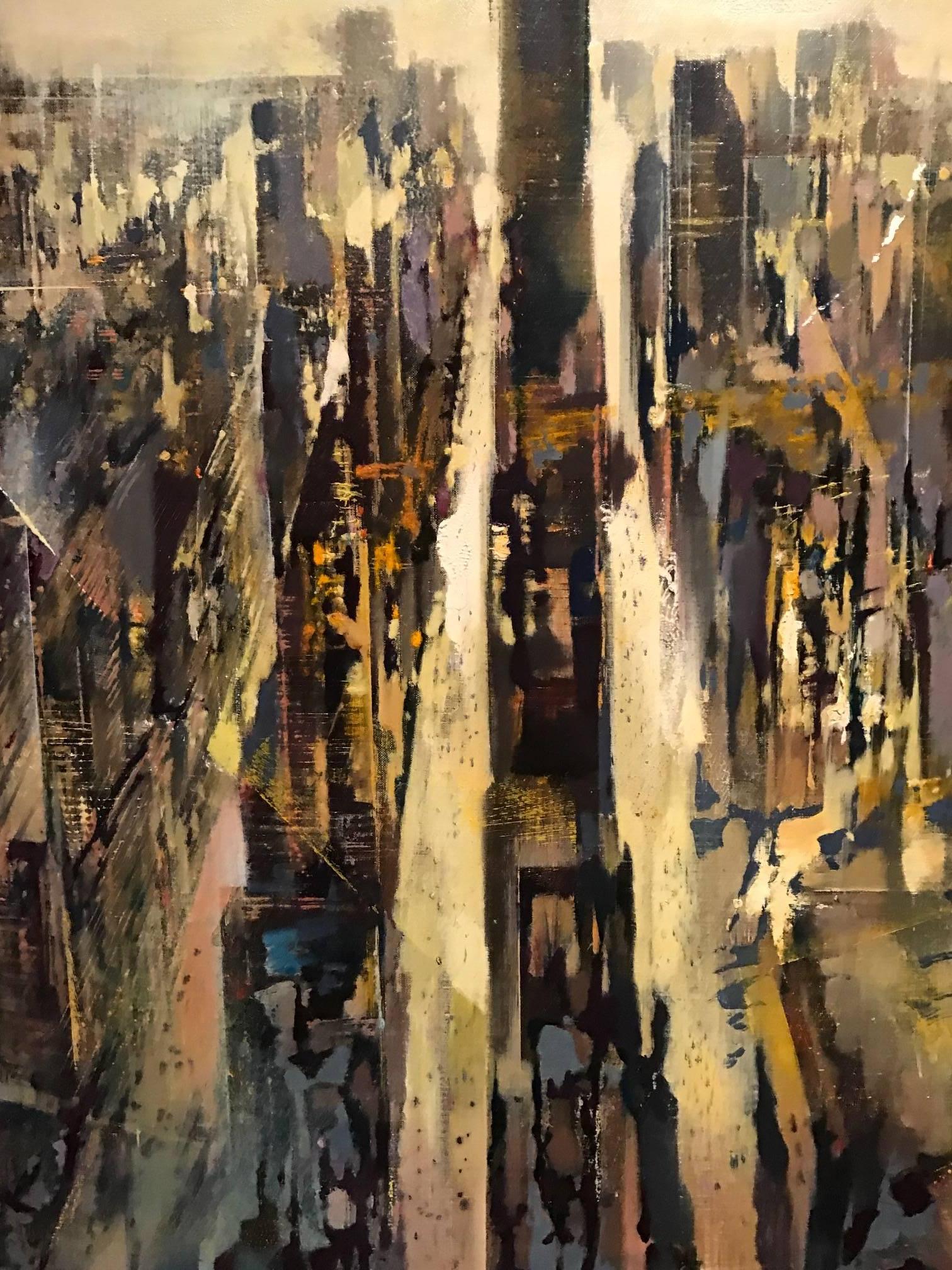 1960's New York City - Large Oil Painting by French artist - Black Abstract Painting by Jean-Theobald Jacus