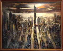 1960's New York City - Large Oil Painting by French artist