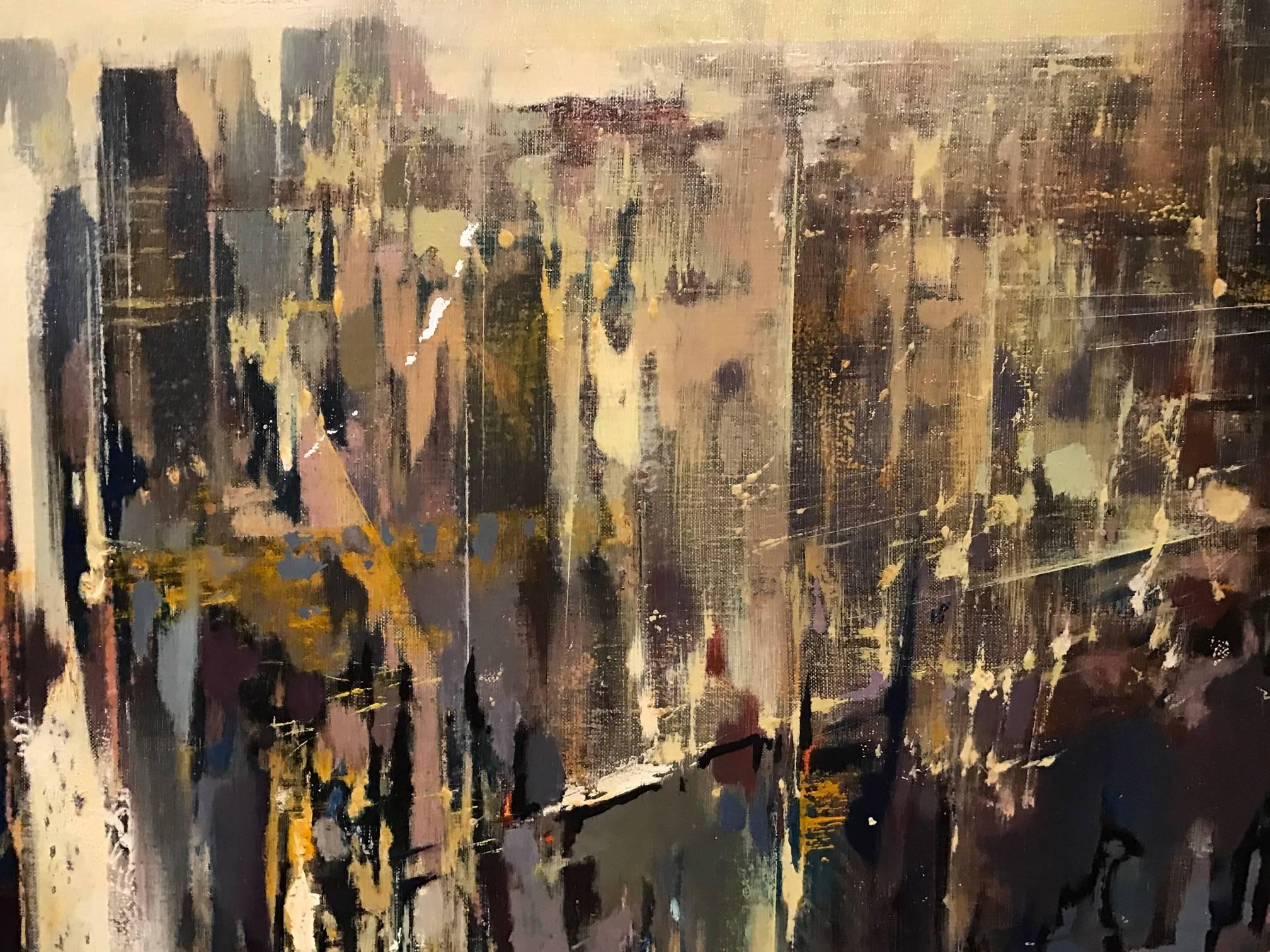 1960's New York City - Large Oil Painting by French artist 1