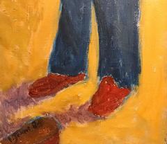 Pittura ad olio post-impressionista alta - Ritratto di un artista in un interno