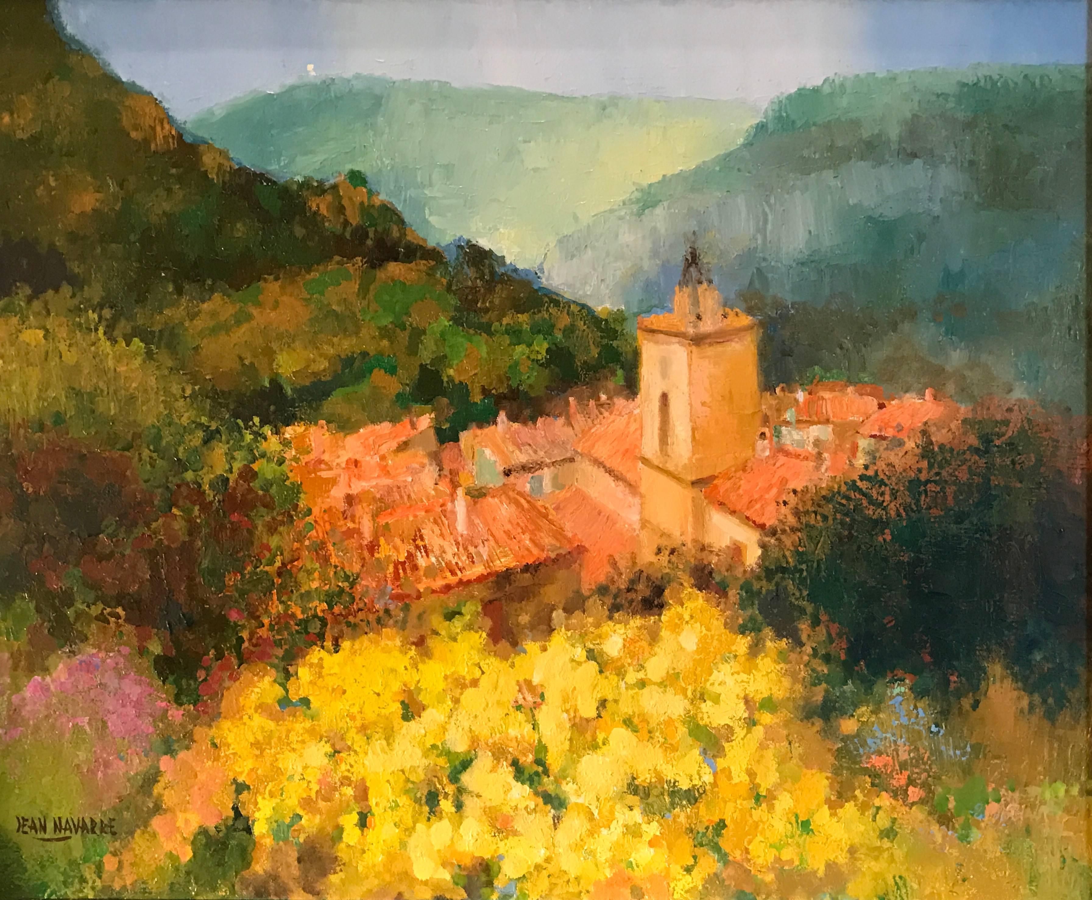 Peinture à l'huile impressionniste française - Paysage provençal, champs d'été - Painting de Jean Navarre
