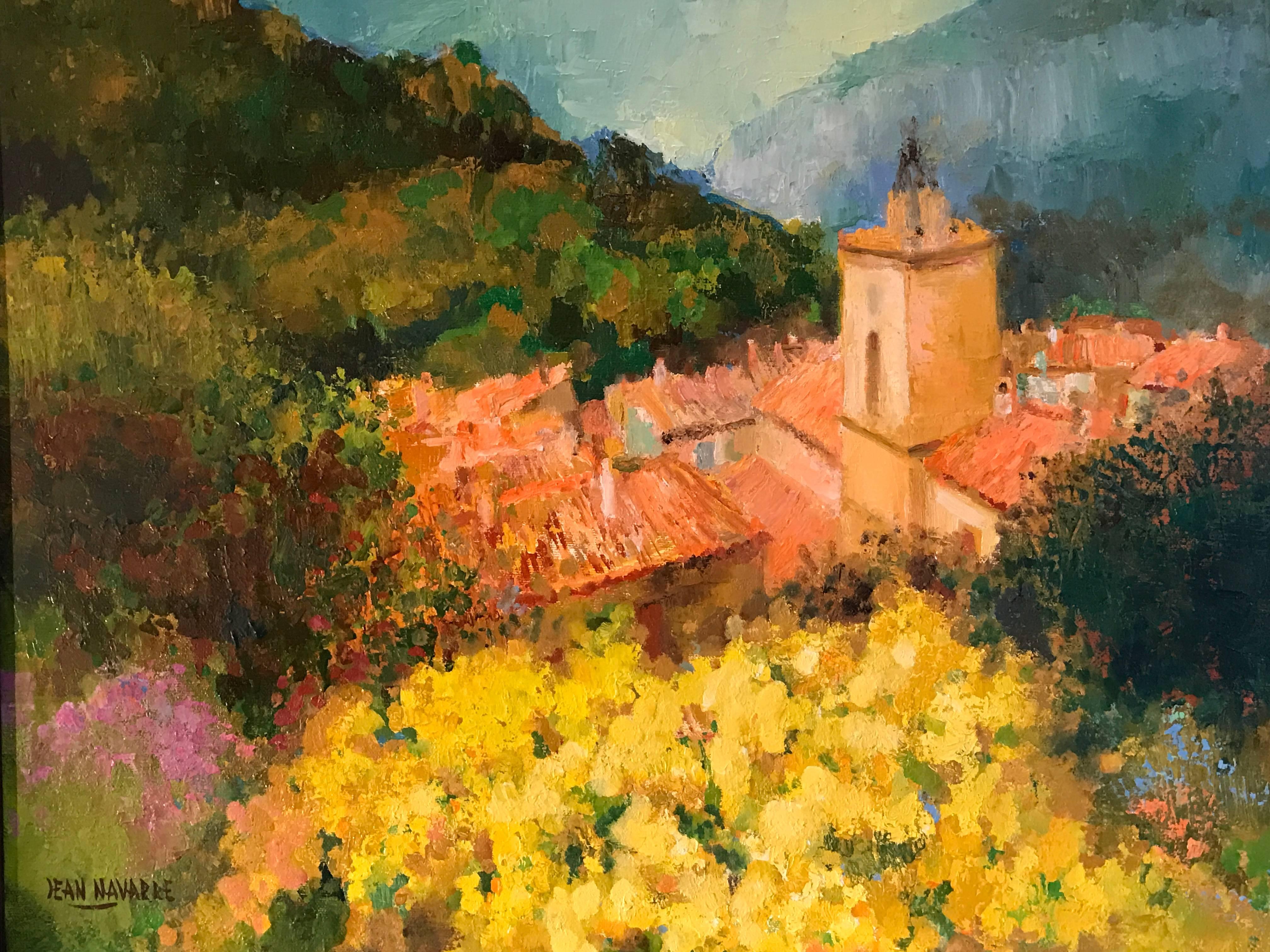 Peinture à l'huile impressionniste française - Paysage provençal, champs d'été - Impressionnisme Painting par Jean Navarre