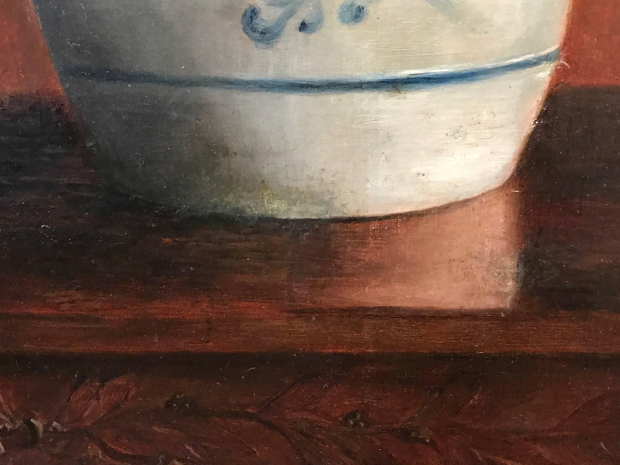 Hydrangeas in Ceramic Pot - Large Antique French Impressionist Oil 1