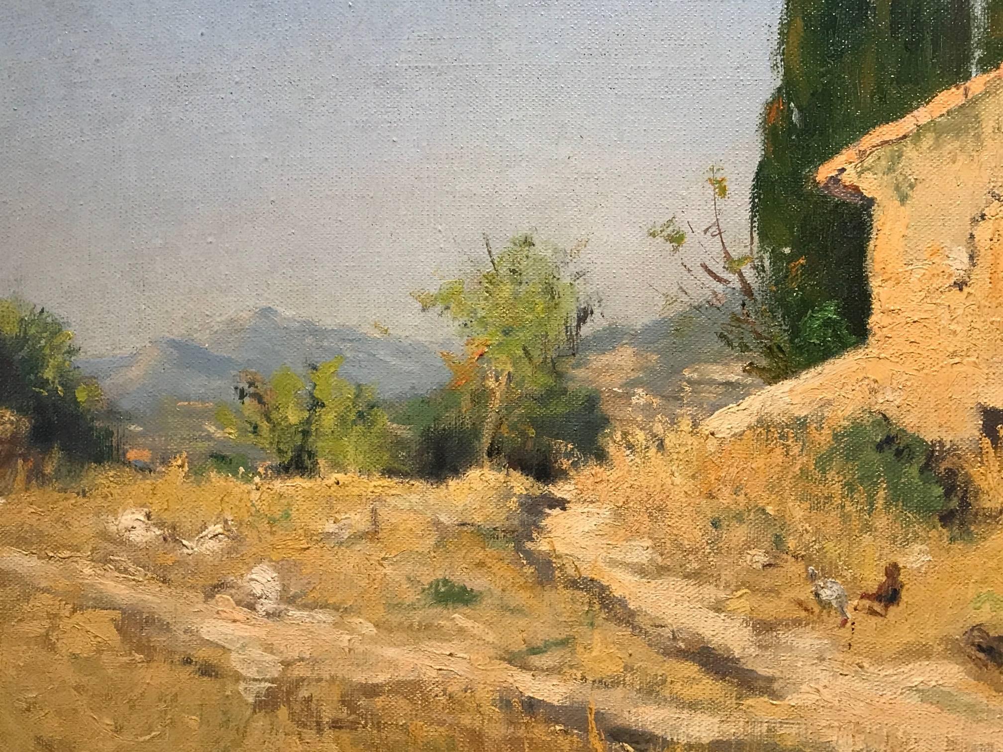 Lovely early 20th century French Impressionist oil painting on canvas. The painting dates to the 1930's period and is by the French artist, F. Portal-Pelissier (signed lower right). 

The painting wonderfully captures this warm, sun drenched