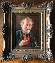 Enjoying a Drink Signed Oil Painting