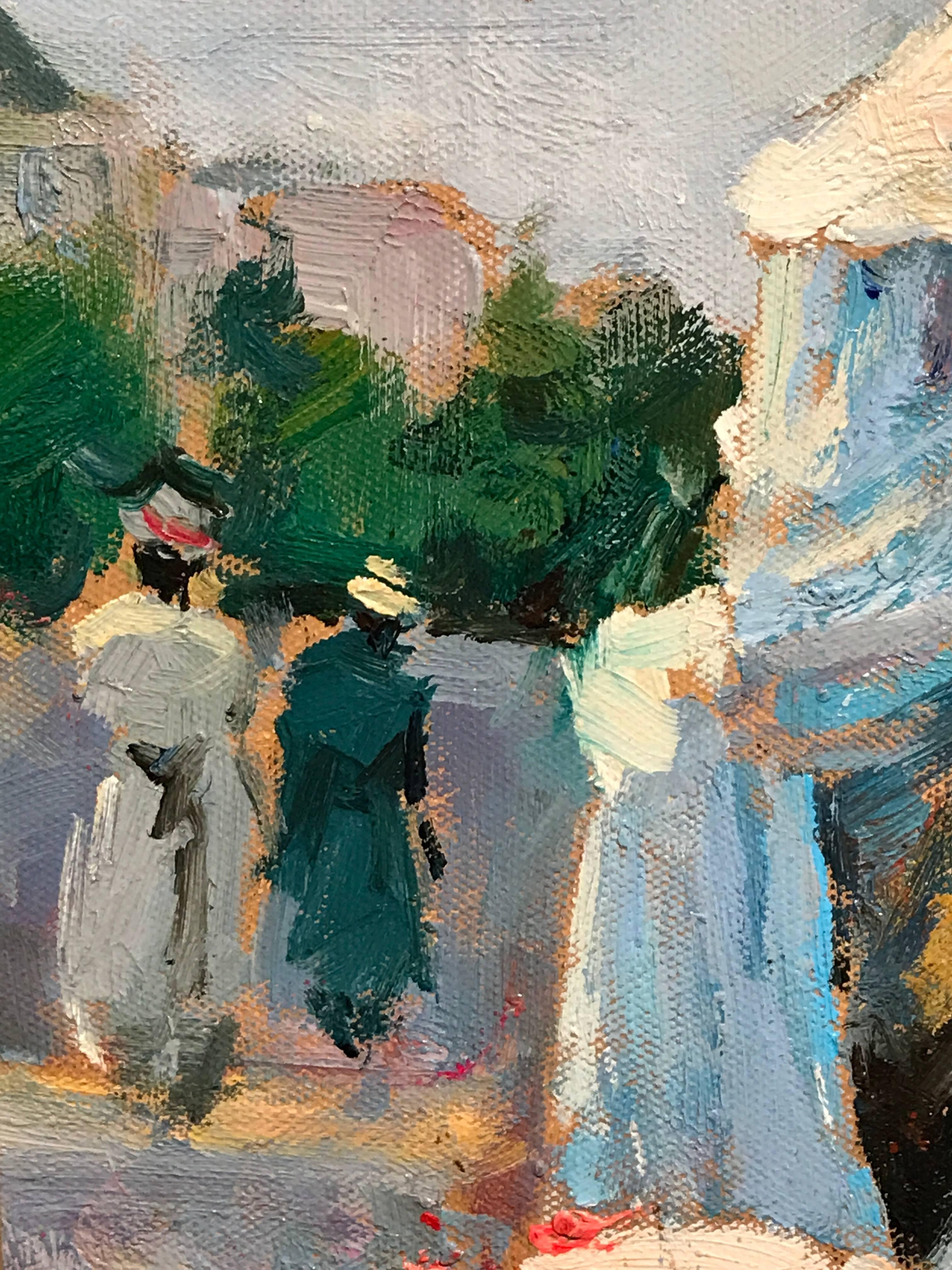 Elegant Figures on Beach Large French Impressionist Oil Painting 1