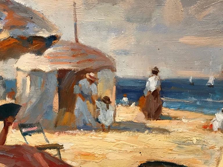Francis Cristaux - Elegant Figures on Beach Large French Impressionist ...
