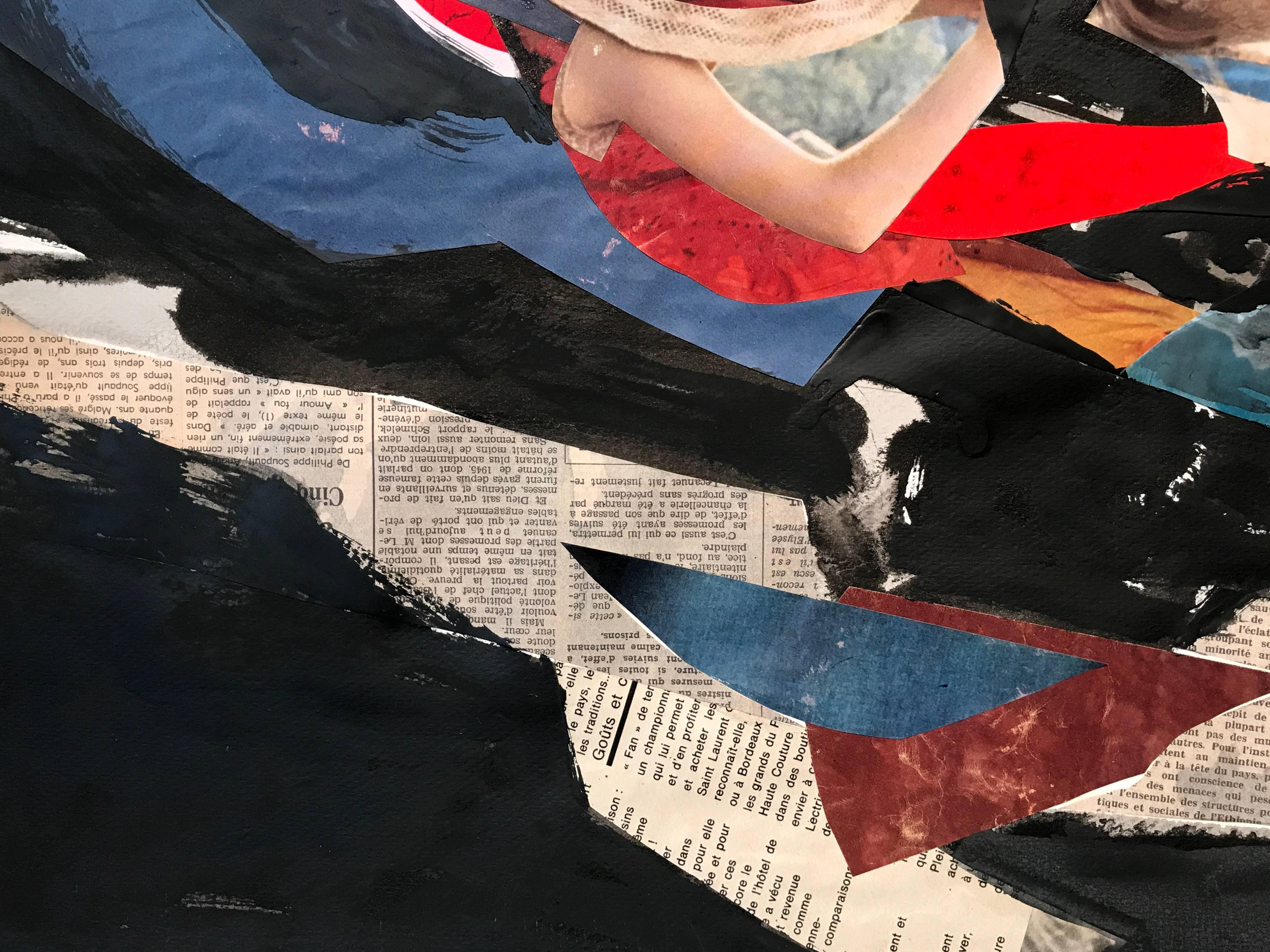 Grande peinture abstraite française avec collage découpé, œuvre d'art de l'artiste répertorié - Painting de Bernard Herzog