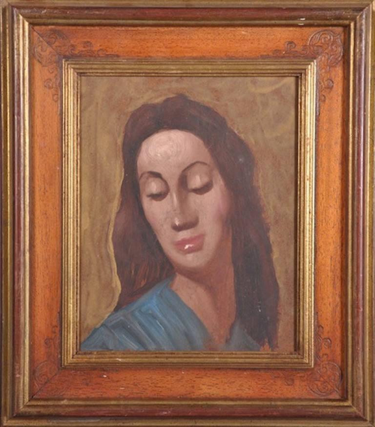 Original Mid 20th Century Oil Painting Portrait of a Lady - Brown Portrait Painting by Unknown
