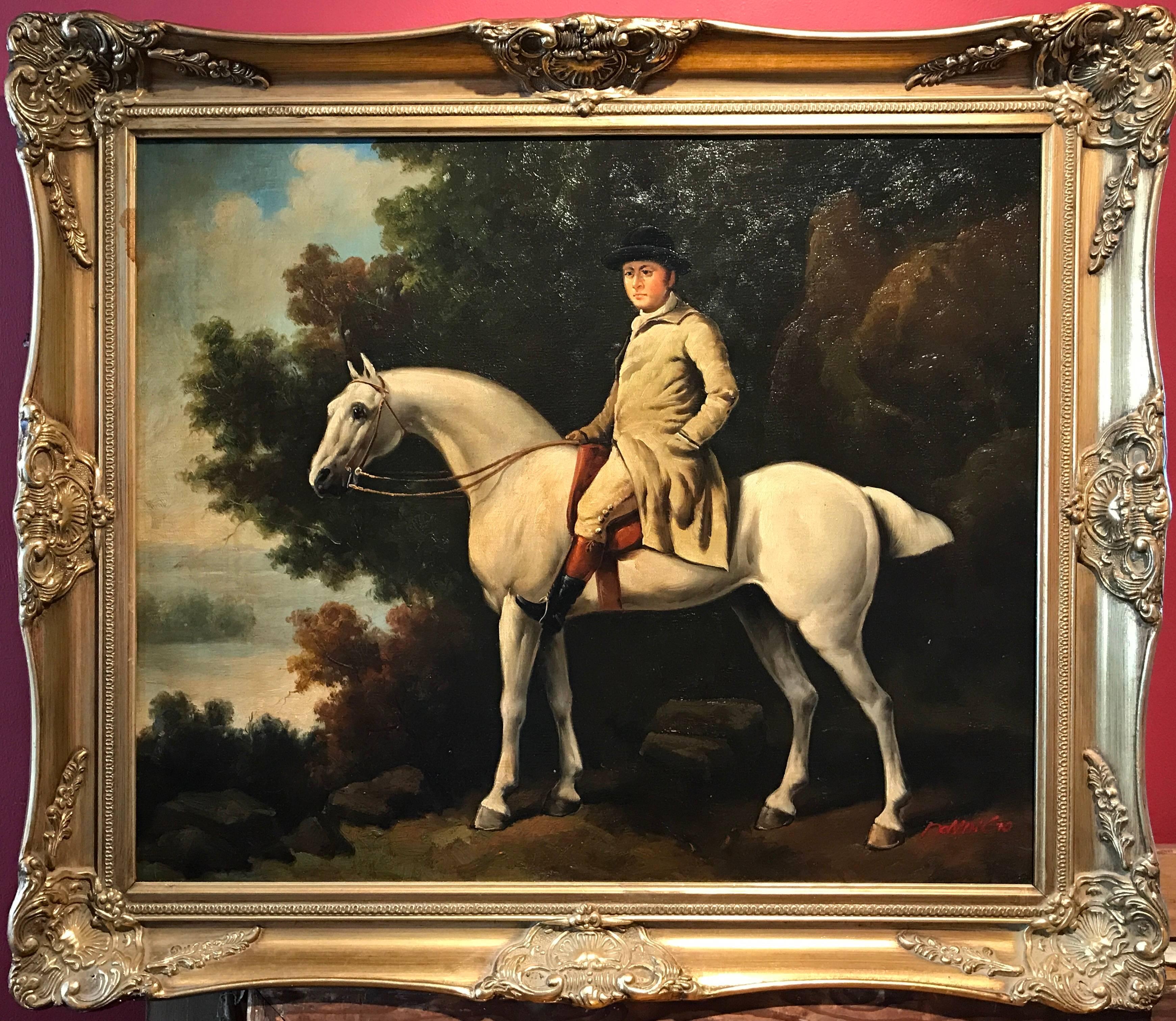 Signed Oil Painting on Canvas Gentleman on Horseback - Black Portrait Painting by (After) George Stubbs