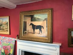 Large 1830's English Sporting Oil Painting Chestnut Hunter & Lurcher