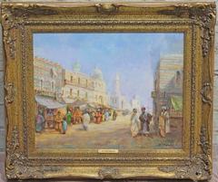 Busy North African St. Scene Original Oil Painting