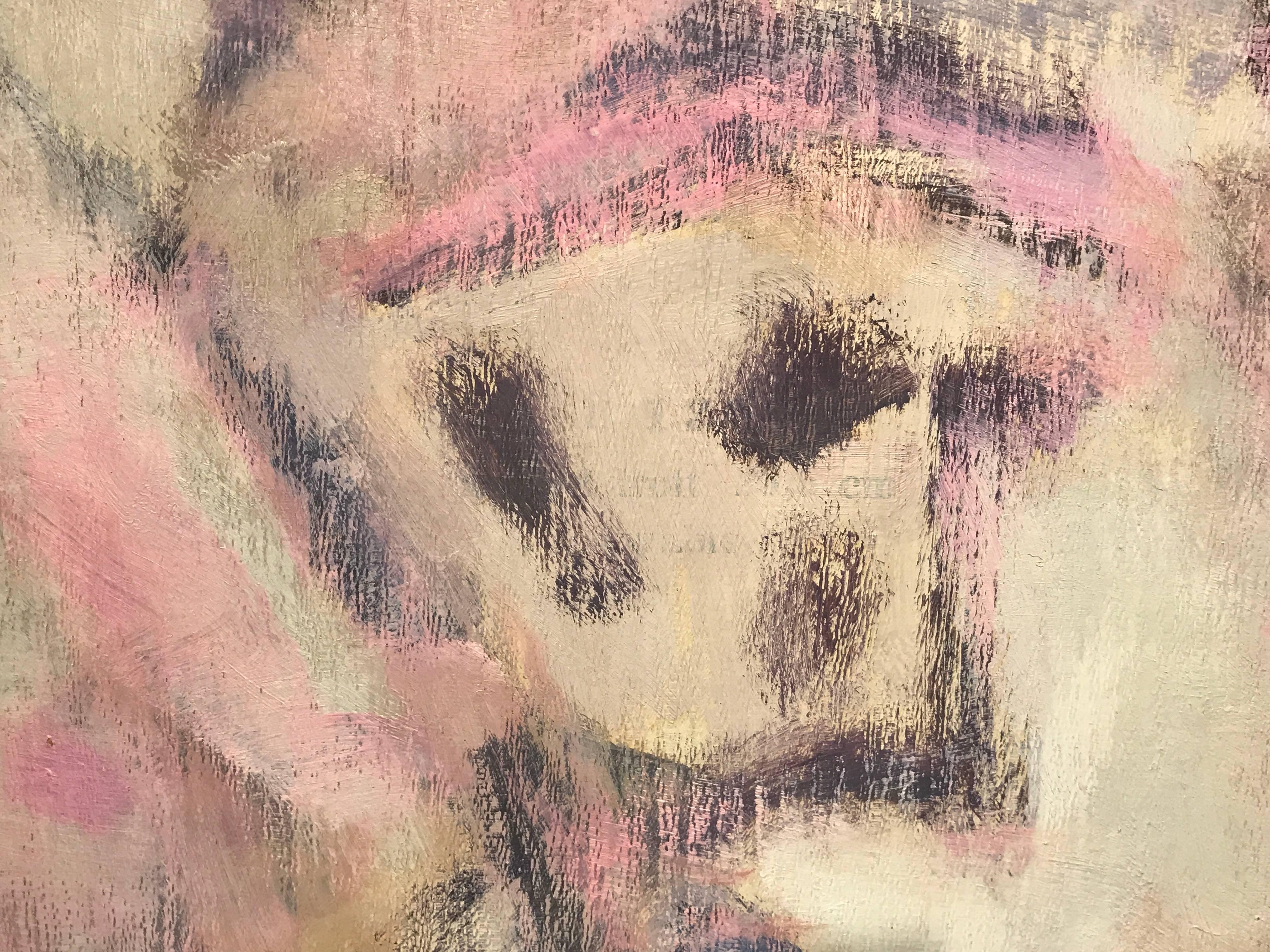 Französisches Ölgemälde des abstrakten Expressionismus, Ölgemälde des Künstlers Studio Paris (Braun), Abstract Painting, von Yvette Dubois Habasque