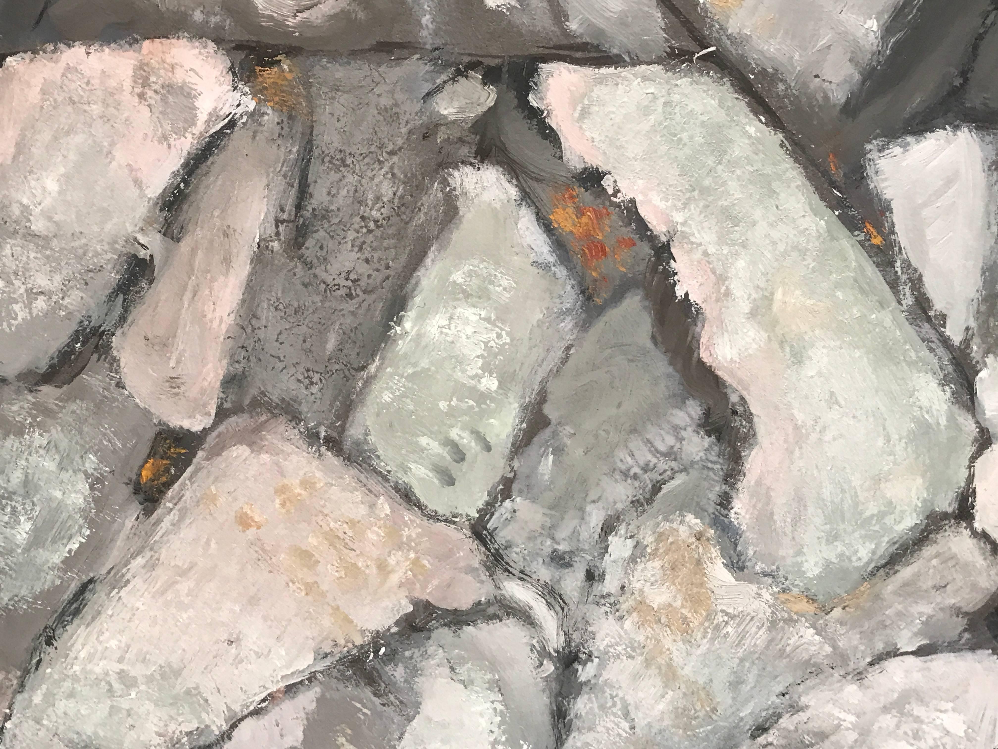 Atemberaubendes Originalgemälde der französischen abstrakten Künstlerin Yvette Dubois-Habasque (1929-2016). Das Gemälde hat eine ausgezeichnete Provenienz und stammt aus dem Atelierverkauf des Künstlers in Paris. Es ist mit ihren Initialen YDH