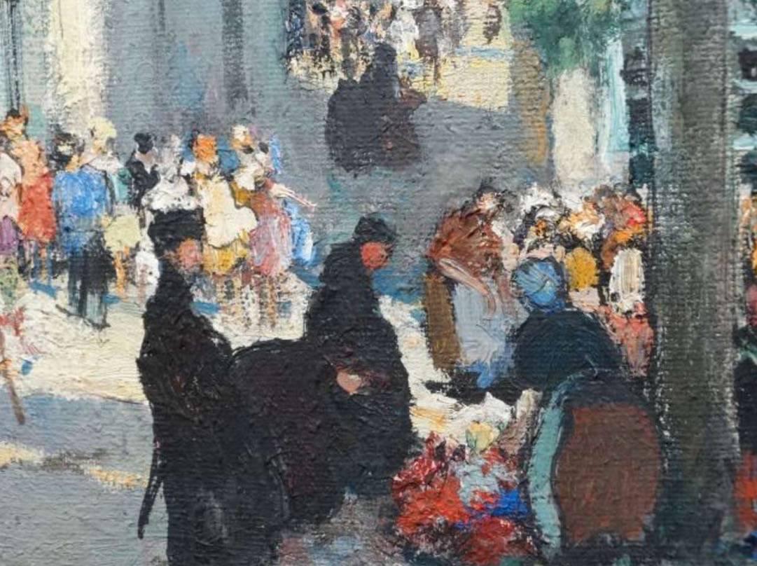 Le marché aux Fleurs Signed Original Oil Painting - Brown Portrait Painting by Jules René Hervé