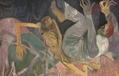 Reclining Mythological Nude Figures French Modernist Interior Composition Oil