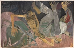 Reclining Mythological Nude Figures French Modernist Interior Composition Oil
