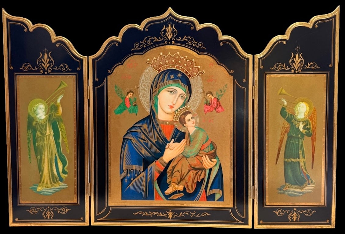 20th Century European School Portrait Print - Decorative Triptych Icon of Our Lady of Perpetual Help with Angels
