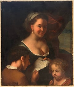 Fine 17th Century English Master Oil Painting Mother & Two Children Portrait