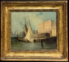Barche a vela italiane del XIX secolo ormeggiate davanti al Palazzo Ducale di Venezia – Olio su tela