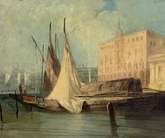 Barche a vela italiane del XIX secolo ormeggiate davanti al Palazzo Ducale di Venezia – Olio su tela