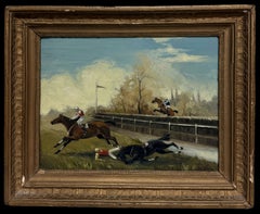 19th Century Continental Horse Racing Scene with Fallen Jockey Oil Painting