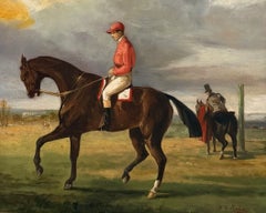 19th Century Continental Thoroughbred Racehorse & Jockey Before the Race