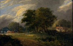 19th Century English Country Cottage Landscape in an Ornate Gilt Frame