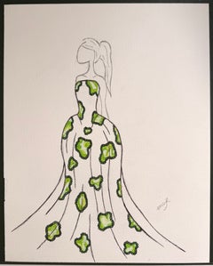 Original Fashion Design Illustration of a Green Embellished Evening Ball Gown