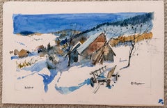 Winter Chalet in the Snow at Bellefosse French Mountain Watercolour Landscape