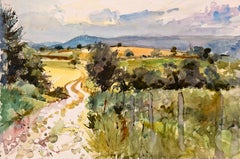 The Road to the Château at Bellefosse French Country Watercolour Landscape