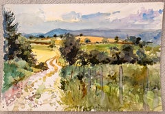The Road to the Château at Bellefosse French Country Watercolour Landscape