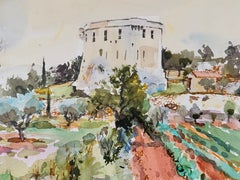 Provençal Landscape with Fortress, Gardens & Cypress Trees French Landscape