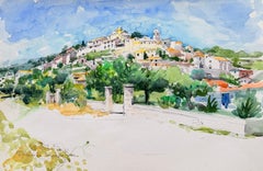 Bonnieux, un paesino in cima alla collina in Provenza, nel Luberon – Acquerello francese