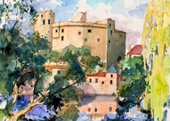 Château d’Élissac : domaine rural français – Aquarelle estivale