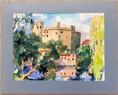 Château d’Élissac : domaine rural français – Aquarelle estivale